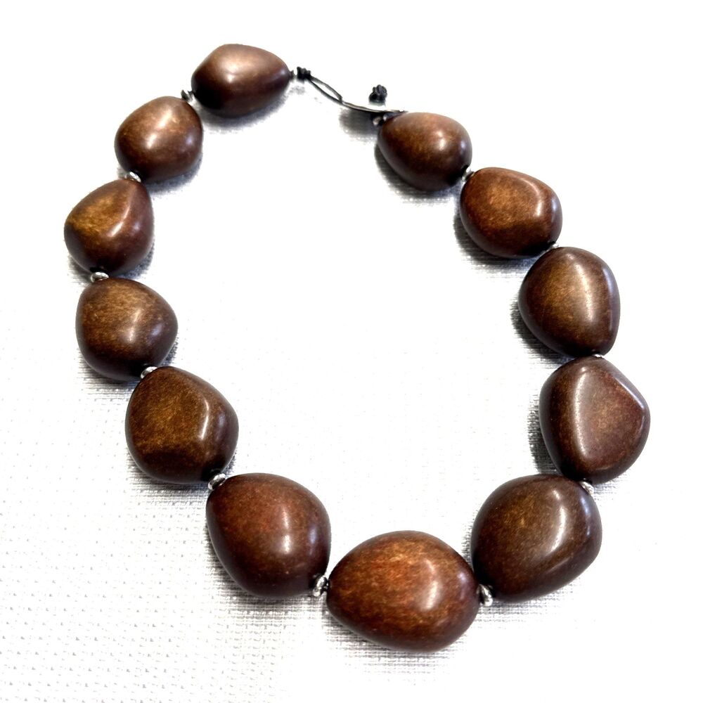 Womens Ralph Lauren Chaps Large Beaded Necklace 19” Chunky Runway Nature Look